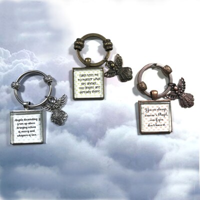 Angel Verse Key Ring Guardian Angel Message Inspirational Keychain Silver Bronze Copper Key Ring Gift - image1